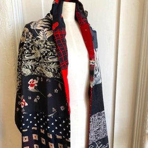 STUNNING REVERSIBLE HANDMADE PATCHWORK SILK CAPE 85 INCHES LONG X 22" WIDE
